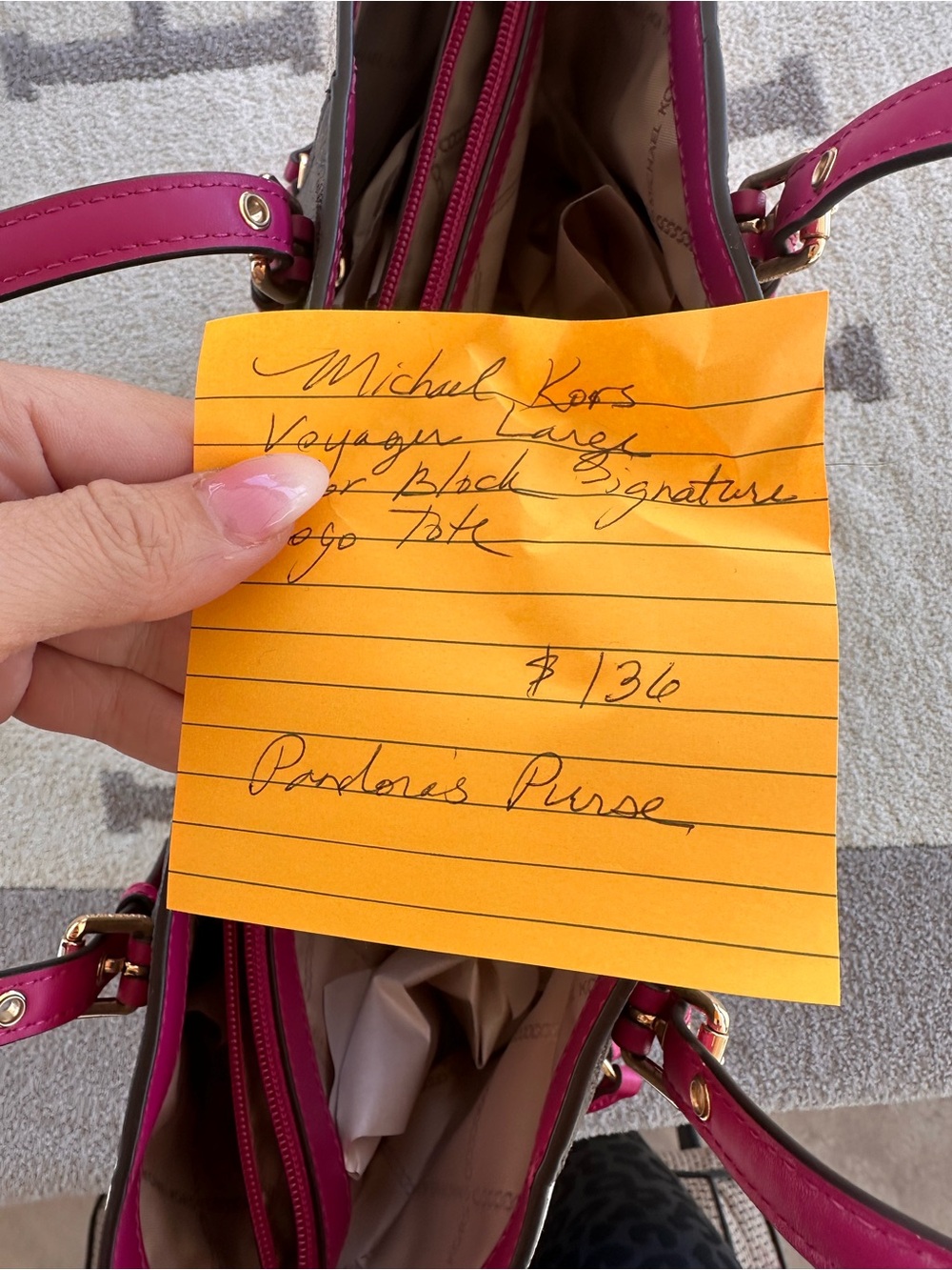 Michael Kors Brown Logo Tote with Pink Accents Voyager tote - Picture 7 of 12